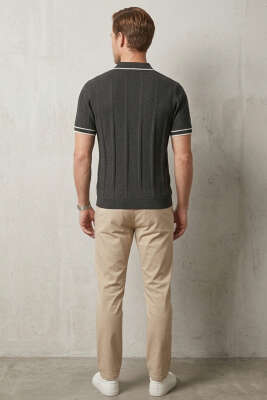 Polo Yaka Düğmeli Örme Erkek T-shirt Füme - Erkek T-shirt