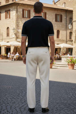 Polo Yaka Düğmeli Örme Erkek T-shirt Siyah - Erkek T-shirt