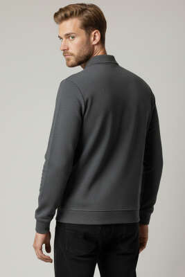 Polo Yaka Düğmeli Selanik Erkek Sweatshirt Antrasit - Erkek Polo Yaka Tişört