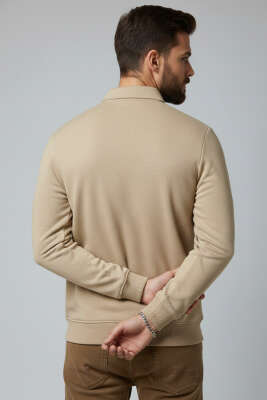Polo Yaka Düğmeli Selanik Erkek Sweatshirt Camel - Erkek Polo Yaka Tişört