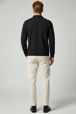 Polo Yaka Düğmeli Selanik Erkek Sweatshirt Siyah - Erkek Polo Yaka Tişört