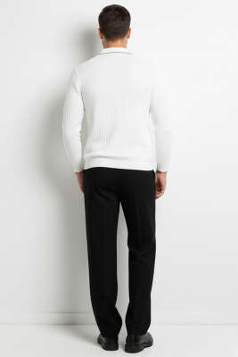 Polo Yaka Düğmeli Sweatshirt Ekru - Erkek Sweatshirt