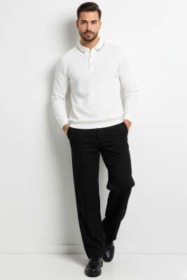 Polo Yaka Düğmeli Sweatshirt Ekru - Erkek Sweatshirt