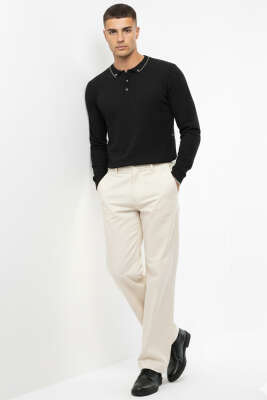 Polo Yaka Düğmeli Sweatshirt Siyah - Erkek Sweatshirt