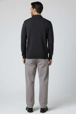 Polo Yaka Düğmeli Triko Erkek Hırka Antrasit - Erkek Hırka