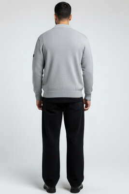 Polo Yaka Düğmeli Triko Erkek Hırka Gri - Erkek Hırka