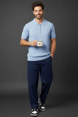 Polo Yaka Fermuar Detaylı Merserize T-Shirt Bebe Mavi - Erkek T-shirt