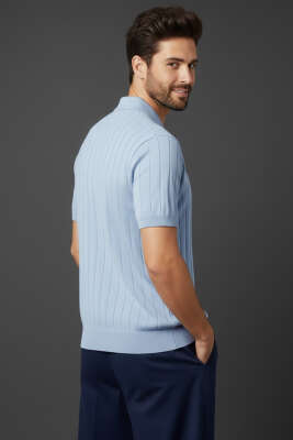 Polo Yaka Fermuar Detaylı Merserize T-Shirt Bebe Mavi - Erkek T-shirt