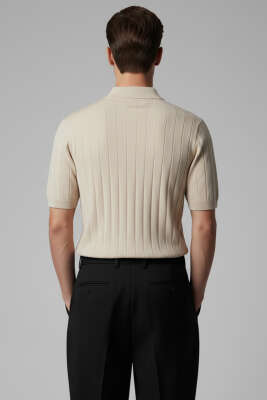 Polo Yaka Fermuar Detaylı Merserize T-Shirt Bej - Erkek T-shirt