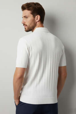 Polo Yaka Fermuar Detaylı Merserize T-Shirt Beyaz - Beyaz Polo Yaka Tişört