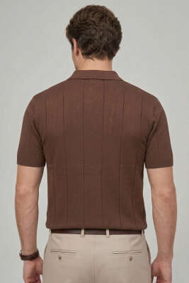 Polo Yaka Fermuar Detaylı Merserize T-Shirt Kahve - Yılın Fırsatı