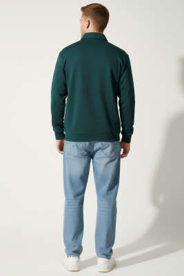 Polo Yaka Fermuarlı Basic Erkek Sweatshirt Nefti - Erkek Polo Yaka Tişört