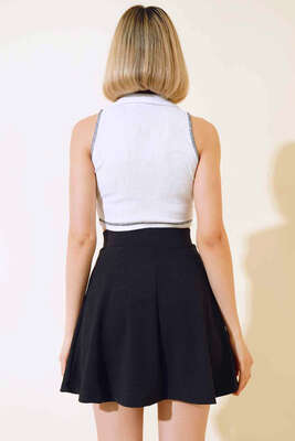 Polo Yaka Fermuarlı Crop Beyaz - Kadın Giyim Modelleri