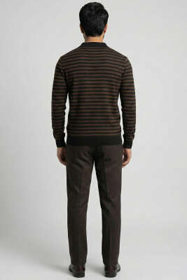 Polo Yaka Fermuarlı Erkek Sweatshirt Kahve - Erkek Sweatshirt