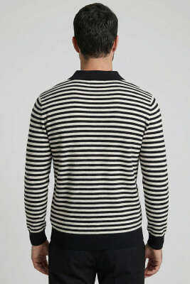 Polo Yaka Fermuarlı Erkek Sweatshirt Siyah - Erkek Polo Yaka Tişört
