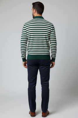 Polo Yaka Fermuarlı Erkek Sweatshirt Yeşil - Erkek Polo Yaka Tişört