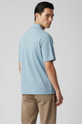 Polo Yaka Fermuarlı Erkek T-shirt Bebe Mavi - Erkek T-shirt