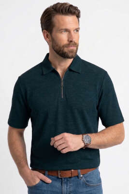 Polo Yaka Fermuarlı Erkek T-shirt Petrol - FRESHMAN