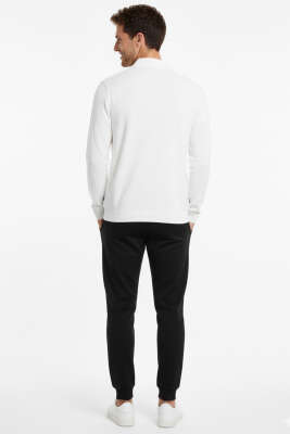 Polo Yaka Fermuarlı Merserize T-shirt Ekru - Erkek T-shirt