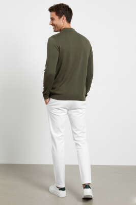 Polo Yaka Fermuarlı Merserize T-shirt Haki - Erkek T-shirt