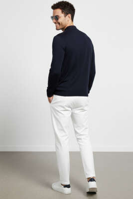 Polo Yaka Fermuarlı Merserize T-shirt Lacivert - Erkek T-shirt