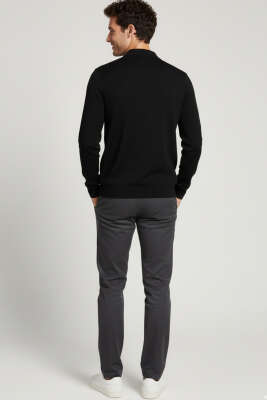 Polo Yaka Fermuarlı Merserize T-shirt Siyah - Erkek T-shirt