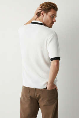 Polo Yaka Fermuarlı Merserize Triko T-Shirt Beyaz - Erkek T-shirt