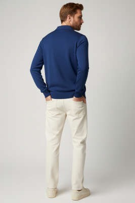 Polo Yaka Fermuarlı Triko Erkek Kazak Lacivert - Erkek Kazak