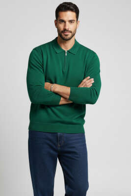 Polo Yaka Fermuarlı Triko Erkek Kazak Nefti - WİPEOUT