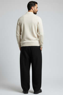 Polo Yaka Fermuarlı Triko Erkek Kazak Taş - Erkek Kazak