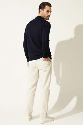 Polo Yaka Fermuarlı Triko Kazak Lacivert - Erkek Kazak