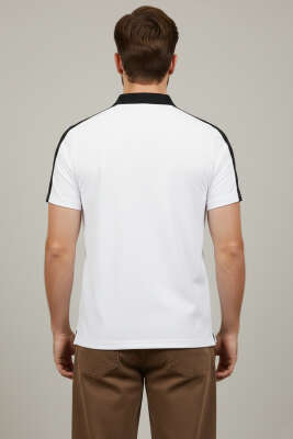 Polo Yaka Garnili Erkek T-shirt Beyaz - Beyaz Polo Yaka Tişört