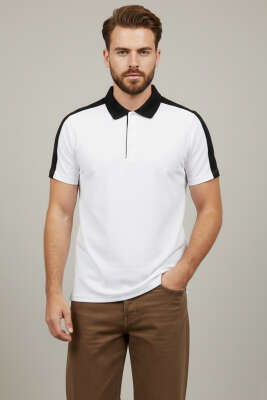 Polo Yaka Garnili Erkek T-shirt Beyaz - BESSE