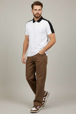 Polo Yaka Garnili Erkek T-shirt Beyaz - Erkek T-shirt