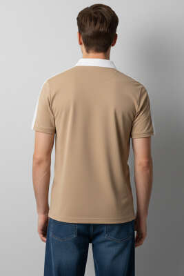 Polo Yaka Garnili Erkek T-shirt Camel - Erkek Polo Yaka Tişört