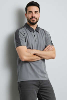 Polo Yaka Garnili Erkek T-shirt Gri 