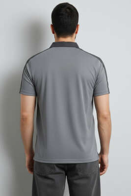 Polo Yaka Garnili Erkek T-shirt Gri - Erkek Polo Yaka Tişört