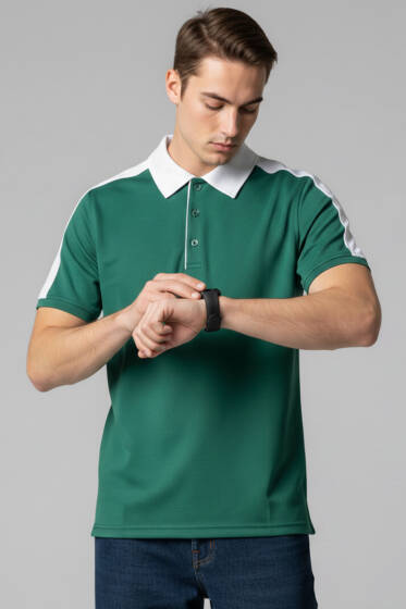 Polo Yaka Garnili Erkek T-shirt Nefti - Erkek T-shirt