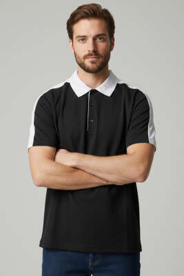 Polo Yaka Garnili Erkek T-shirt Siyah - BESSE