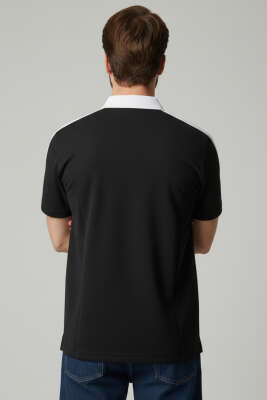 Polo Yaka Garnili Erkek T-shirt Siyah - Siyah Polo Yaka Tişört