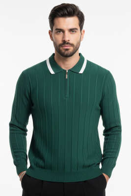 Polo Yaka Garnili Uzun Kollu Erkek Sweatshirt Nefti - WİPEOUT