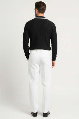 Polo Yaka Garnili Uzun Kollu Erkek Sweatshirt Siyah - Erkek Sweatshirt