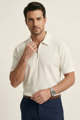 Polo Yaka Im Possible Baskılı Erkek T-shirt Beyaz - DEEP POİNT