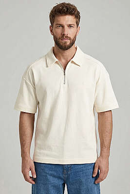 Polo Yaka Im Possible Baskılı Erkek T-shirt Beyaz - DEEP POİNT