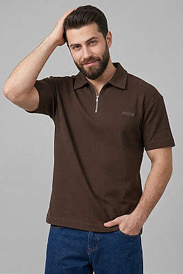 Polo Yaka Im Possible Baskılı Erkek T-shirt Kahve - DEEP POİNT