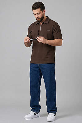 Polo Yaka Im Possible Baskılı Erkek T-shirt Kahve - Erkek T-shirt