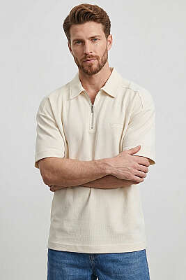 Polo Yaka Im Possible Baskılı Erkek T-shirt Kemik - DEEP POİNT