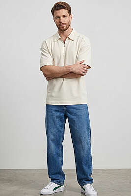 Polo Yaka Im Possible Baskılı Erkek T-shirt Kemik - Erkek T-shirt