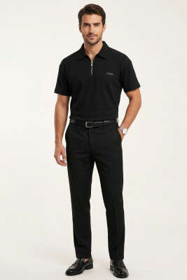 Polo Yaka Im Possible Baskılı Erkek T-shirt Siyah - Erkek T-shirt