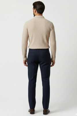 Polo Yaka Kabartma Çizgili Erkek Sweatshirt Bej - Erkek T-shirt